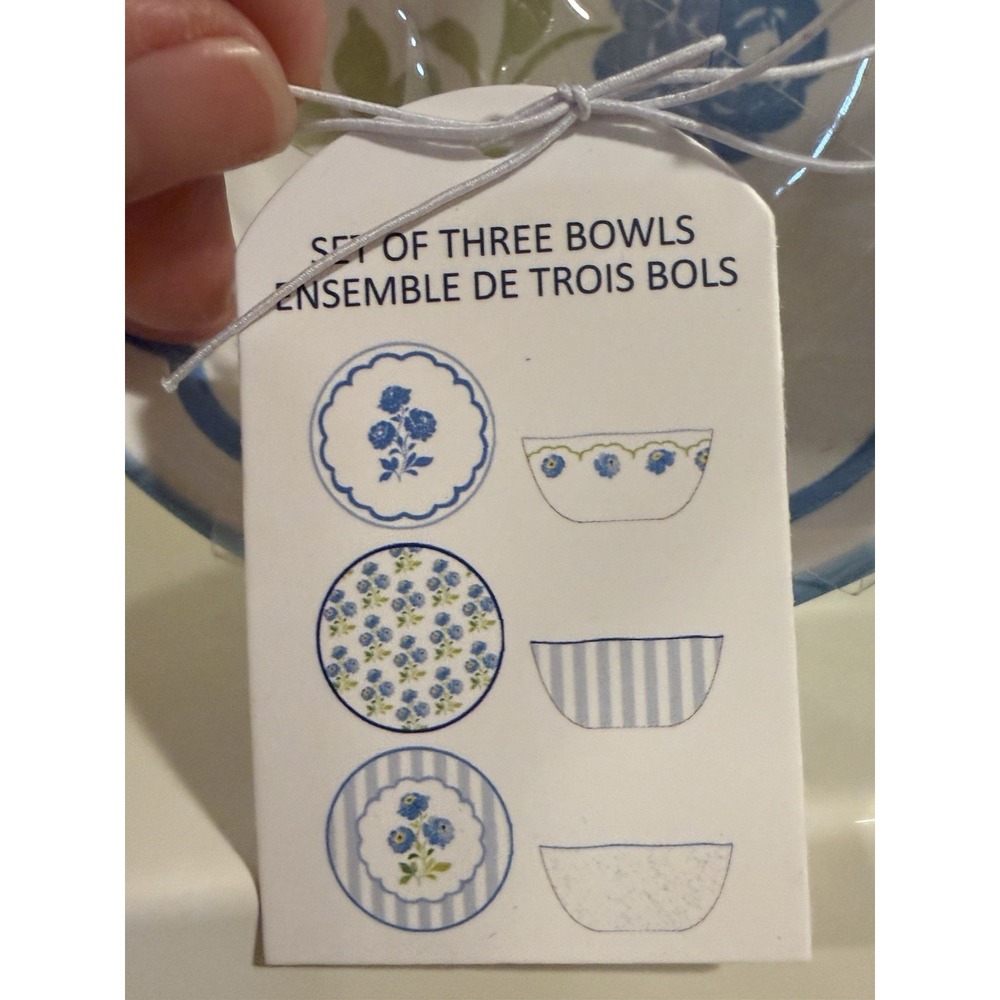 3- Prima Design Hydrangea & Blue Stripes Ceramic Cereal Soup Bowl Set 5" NEW! - Picture 2 of 2
